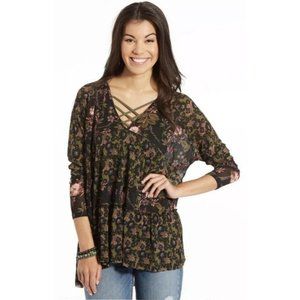 Free People Isabella Long Sleeve Tunic Top Womens MEDIUM Tiered Ruffle Floral